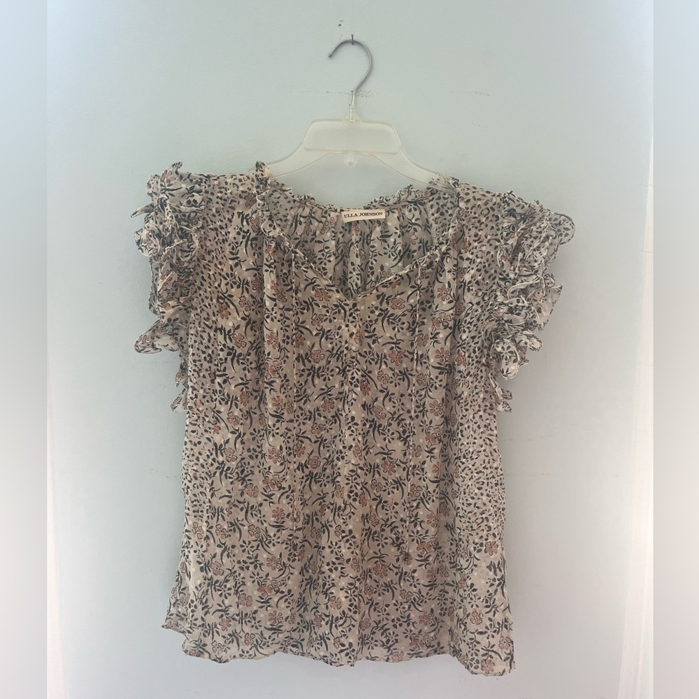 Ulla Johnson Brown Tan Flutter Sleeve Blouse